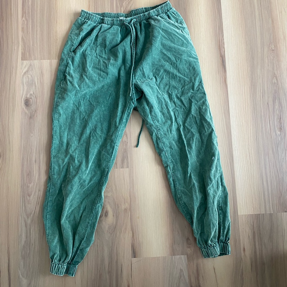 Green velvet joggers